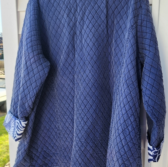 Dennis Basso Quilted Blue Silk Spring Jacket Coat 2X - Picture 5 of 9